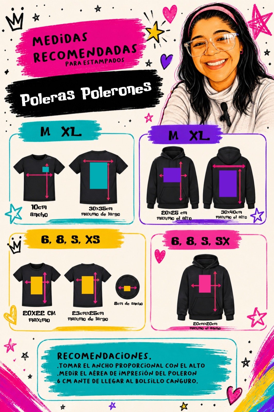 Guía de medidas recomendadas para estampados