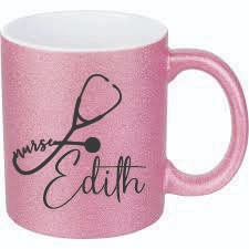 Taza glitter para enfermera con nombre