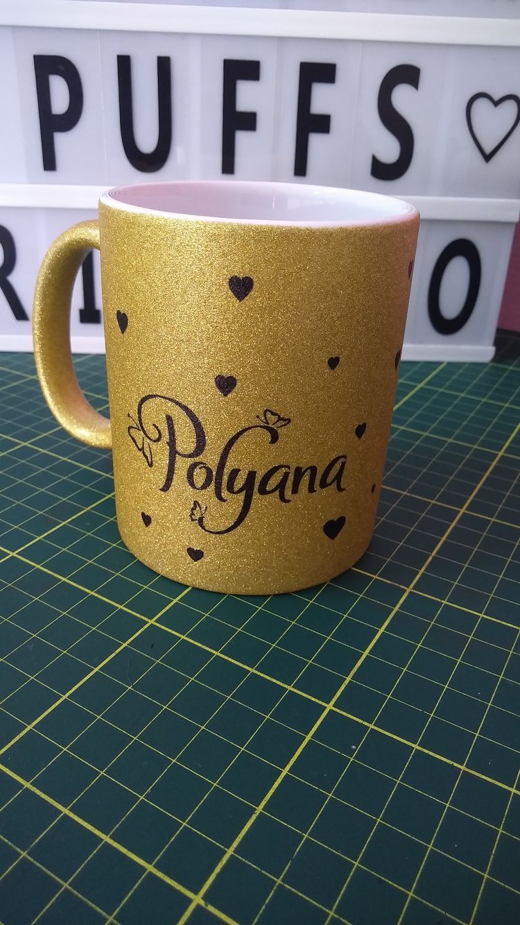 Taza glitter dorada con nombre