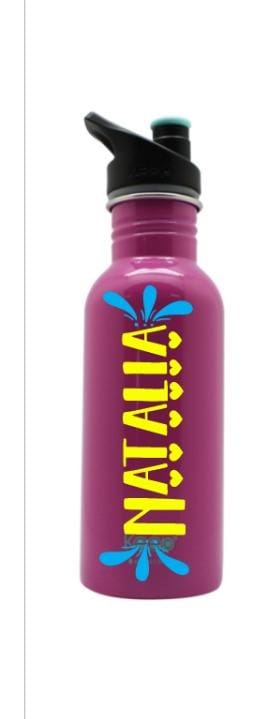 Botella metálica fucsia con nombre